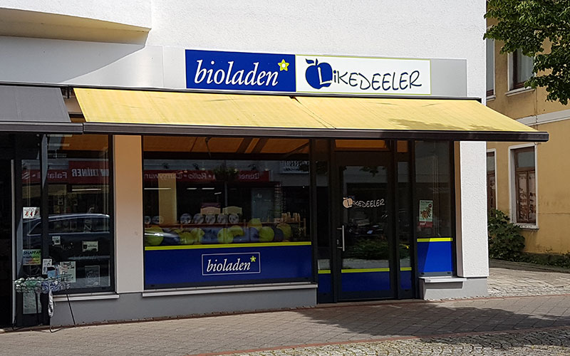 Schaufenster- und Blendenbeschriftung für den Bioladen Likedeeler